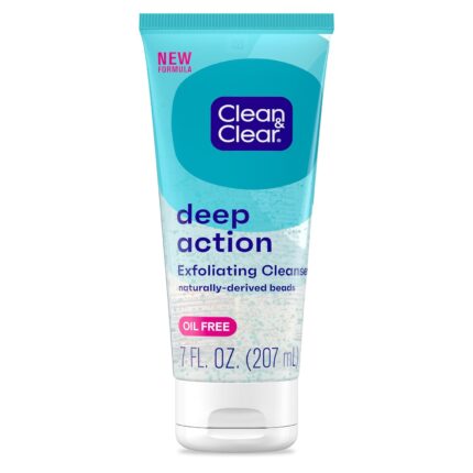 Clean & Clear Oil-Free Deep Action Facial Cleanser with Pro-Vitamin B5, Gentle Exfoliating Daily Face Wash Cleans Deep down to the pore for Soft, Smooth, Hydrated Skin, Paraben-Free, 7 fl. oz