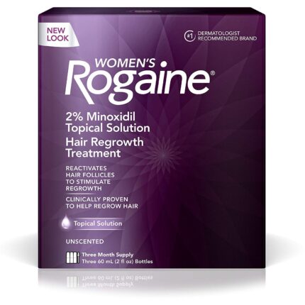 Rogaine Women's 2% Minoxidil Topical Solution for Hair Thinning and Loss, Topical Treatment for Women's Hair Regrowth, 3-Month Supply